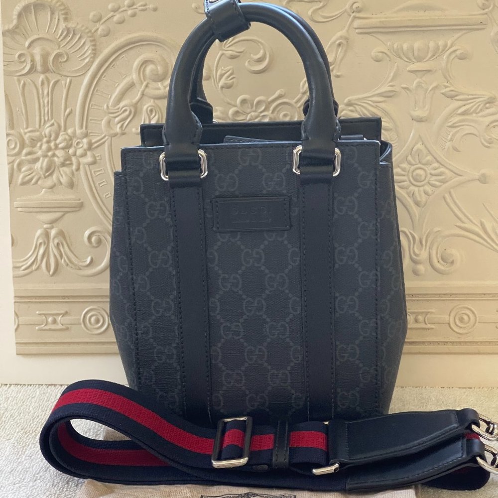 Gucci Unisex Convertible Web Open Mini Tote GG Coated Canvas in black
